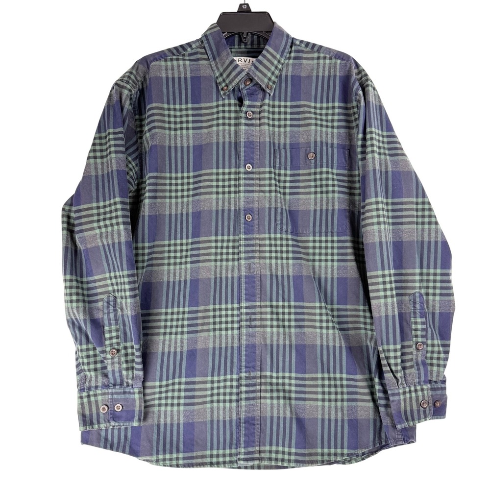 Orvis Plaid Button Down Shirt Mens Medium Blue Green Cotton Gorpcore Cabincore